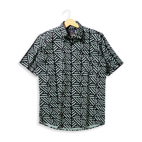 Black And Green Criss Cross Half Sleeves Shirt