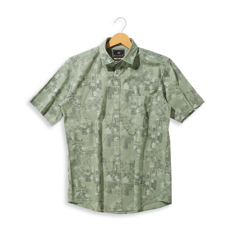 Moss Green Printed Half Sleeves Shirt