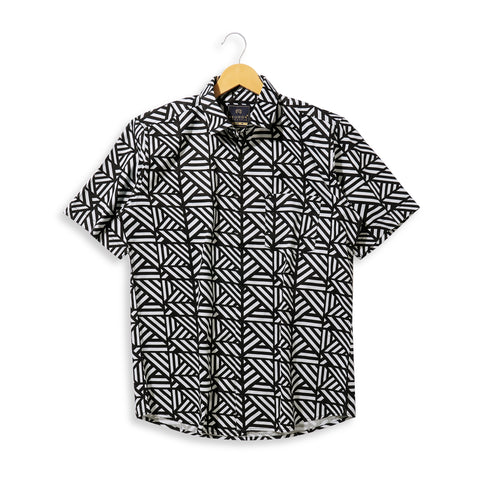 Black And White Criss Cross Half Sleeves Shirt