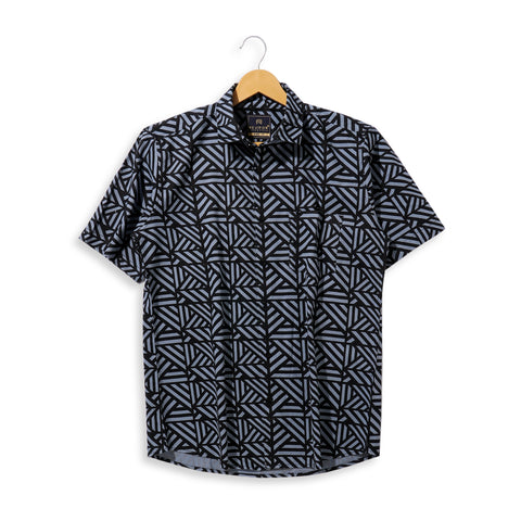 Black And Grey Criss Cross Half Sleeves Shirt
