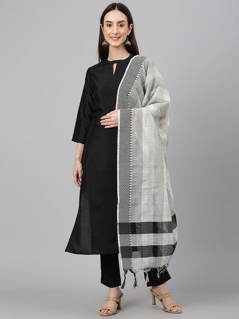 Women's Black Crepe Silk Solid Kurta with Pant and Dupatta (Set1223)