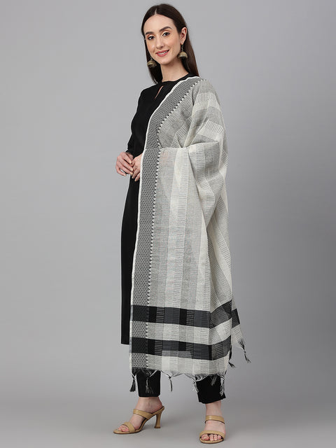 Women's Black Crepe Silk Solid Kurta with Pant and Dupatta (Set1223)