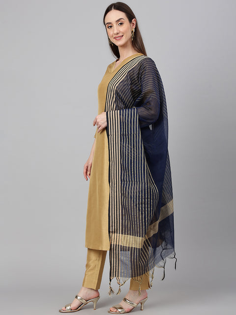 Women Gold Crepe Silk Solid Kurta with Pant and Dupatta (Set1-225)