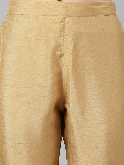 Women Gold Crepe Silk Solid Kurta with Pant and Dupatta (Set1-225)