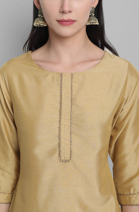 Women Gold Solid Kurta with Trousers & Dupatta (Set264)