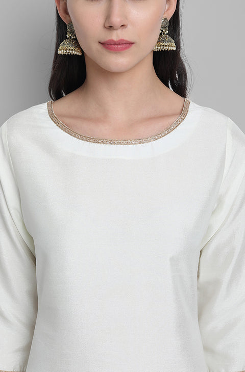 Women White Solid Kurta with Trousers & Dupatta (Set268)