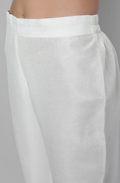Women White Solid Kurta with Trousers & Dupatta (Set268)