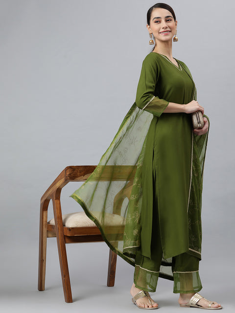 Women Green Solid Kurta Set (Set317)