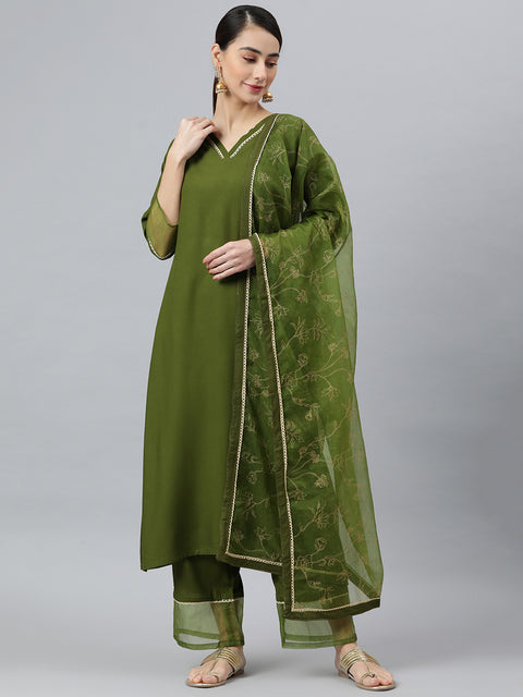 Women Green Solid Kurta Set (Set317)