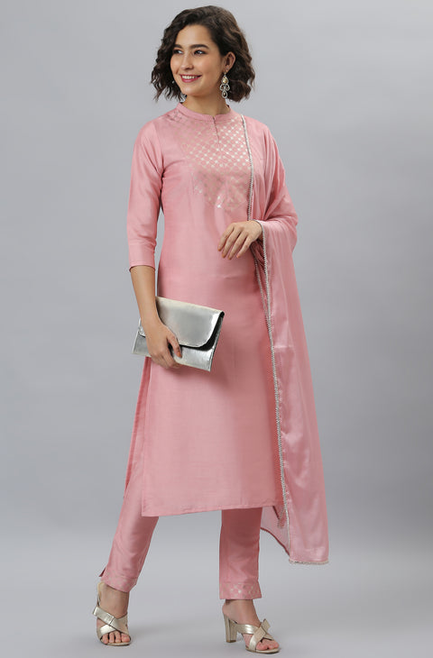 Women Pink Ethnic Motifs Printed Regular Kurta with Trousers (SET319)