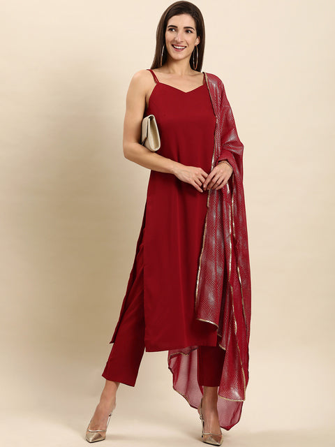 Women Maroon Solid Kurta Set (Set340)