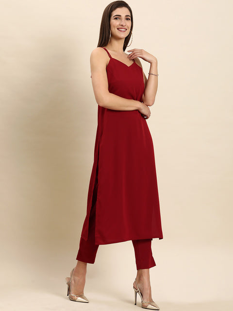 Women Maroon Solid Kurta Set (Set340)