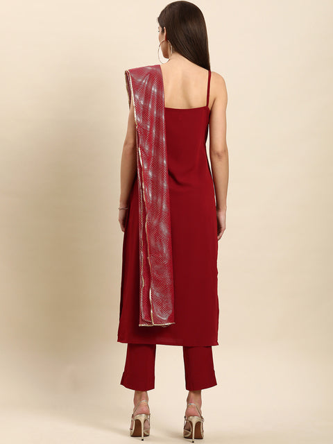 Women Maroon Solid Kurta Set (Set340)