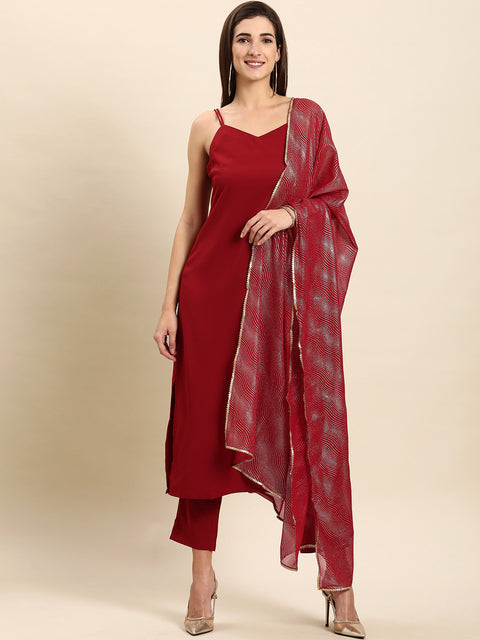 Women Maroon Solid Kurta Set (Set340)