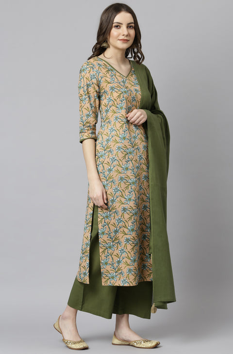 Floral Printed Pure Cotton Kurta Set (Set398)