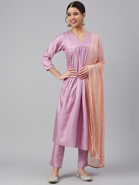 Women Mauve Striped Kurta with Trouser (Set463)