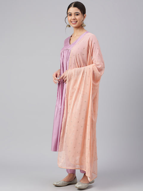 Women Mauve Striped Kurta with Trouser (Set463)