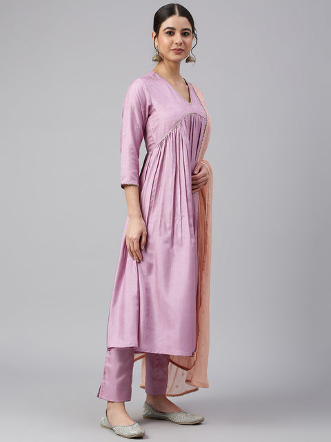 Women Mauve Striped Kurta with Trouser (Set463)