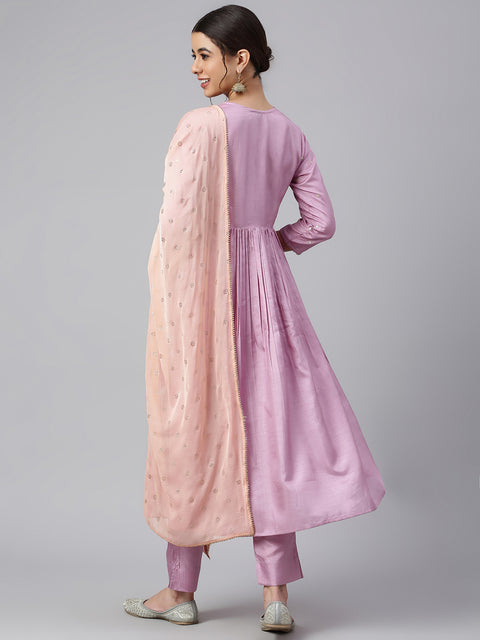Women Mauve Striped Kurta with Trouser (Set463)