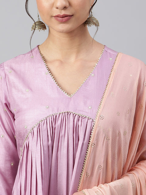 Women Mauve Striped Kurta with Trouser (Set463)