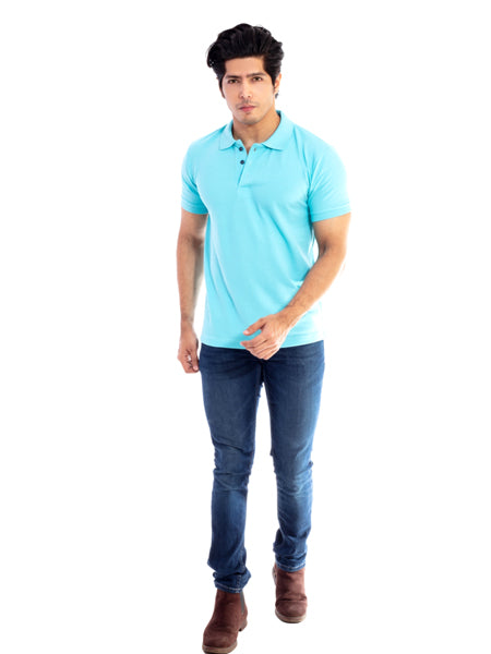 Men's Sky Blue Polo Collar T-shirt.