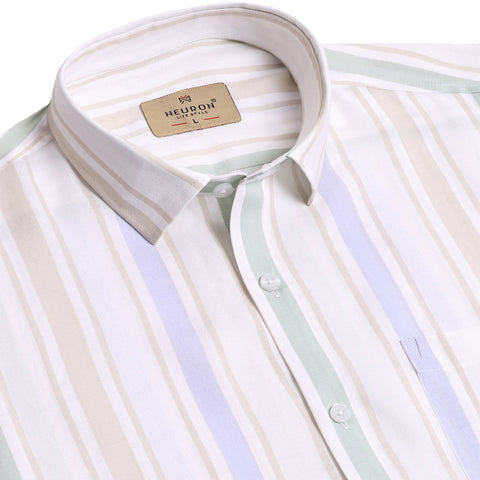 Green And Blue Striped Full Sleeves Shirt