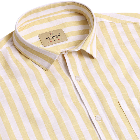 Men Yellow Striped Full Sleeves Shirt