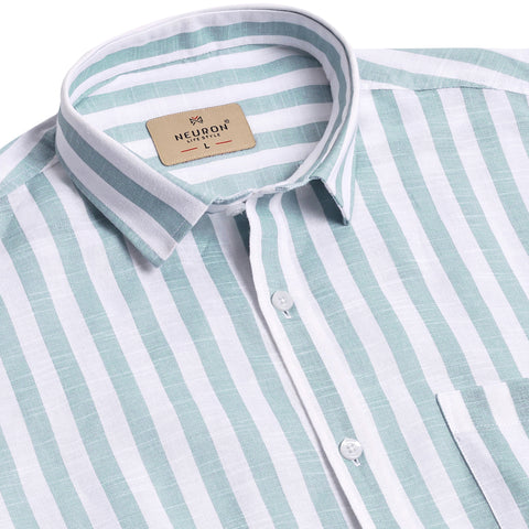 Men Green Striped Full Sleeves Shirt