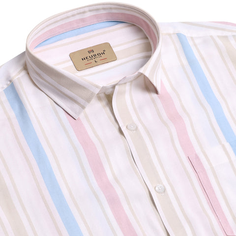 Pink And Blue Striped  Full Sleeves Shirt