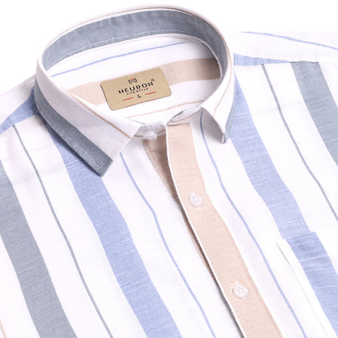 Men Blue And White Striped Full Sleeves Shirt