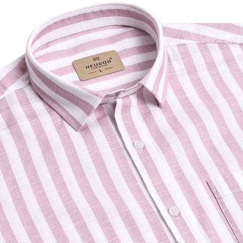 Men Pink Striped Full Sleeves Shirt