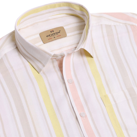 Yellow and Peach Striped  Full Sleeves Shirt