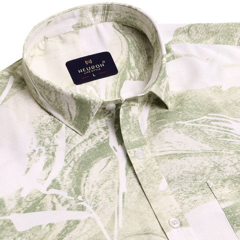 Olive Printed Half Sleeves Shirt