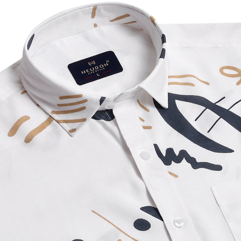 Kolam Printed White Half Sleeves Shirt