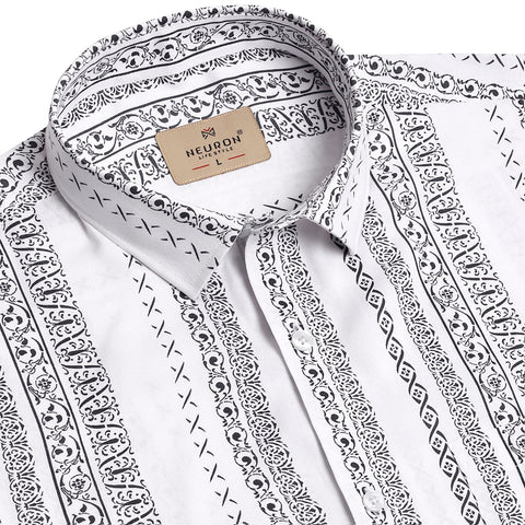 Boho Art White Half Sleeves Shirt
