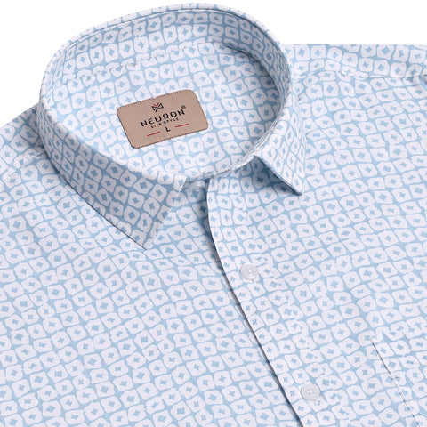 Blue Dotted Printed Half Sleeves Shirt
