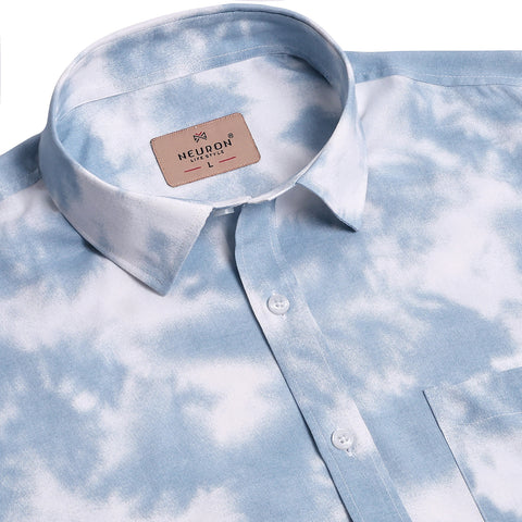 Blue Tie-Dye Printed Half Sleeves Shirt