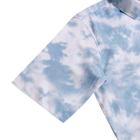 Blue Tie-Dye Printed Half Sleeves Shirt