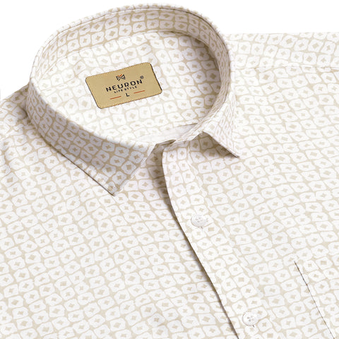 Cream Dotted Printed Half Sleeves Shirt