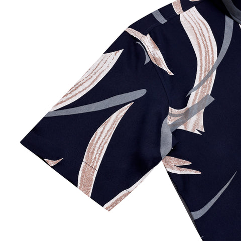 Cut Leaf Navy Half Sleeves Shirt