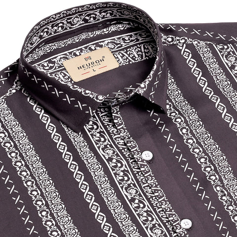 Boho Art Brown Half Sleeves Shirt