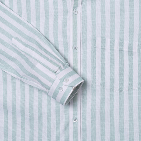 Men Green Striped Full Sleeves Shirt