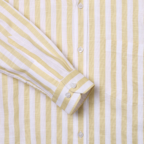 Men Yellow Striped Full Sleeves Shirt