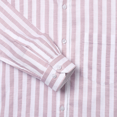 Men Pink Striped Full Sleeves Shirt