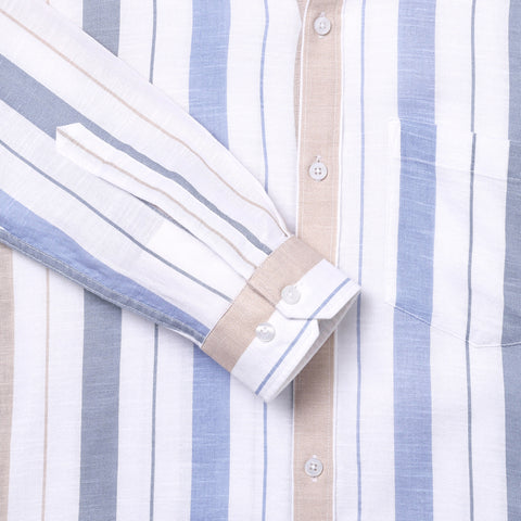 Men Blue And White Striped Full Sleeves Shirt