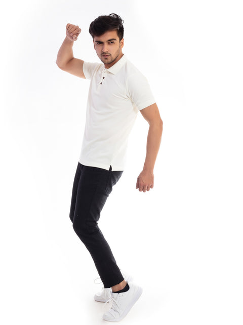 Men's Off White Polo Collar T-shirt