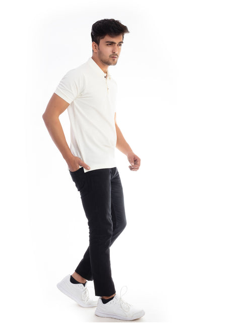 Men's Off White Polo Collar T-shirt
