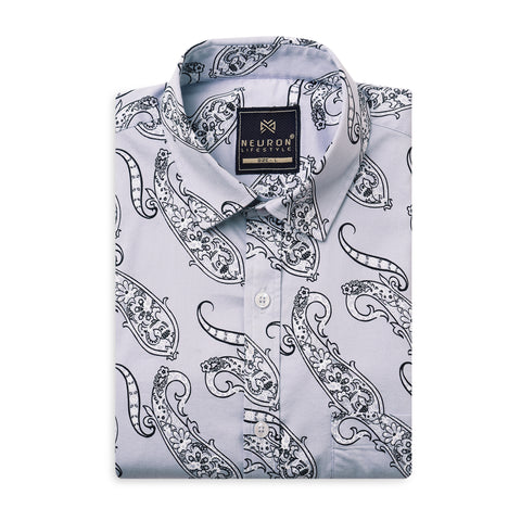 Men Lavender Printed Half Sleeves Shirt