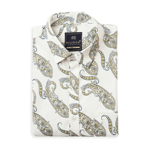 Men White Printed Half Sleeves Shirt