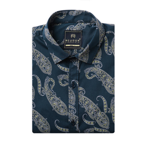 Men Navy Blue Printed Half Sleeves Shirt